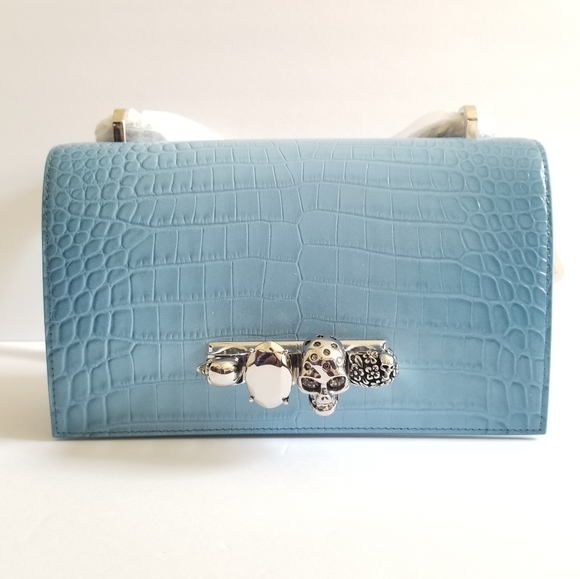 Alexander McQueen MEDIUM Croc-Embossed Leather Satchel Siel - Picture 3 of 14